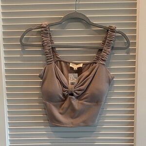 Listicle Ruched Strap Crop Top - Brown
